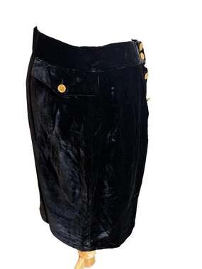 1980's CHANEL Skirt in Silk Velvet, Long Black Velvet Skirt -